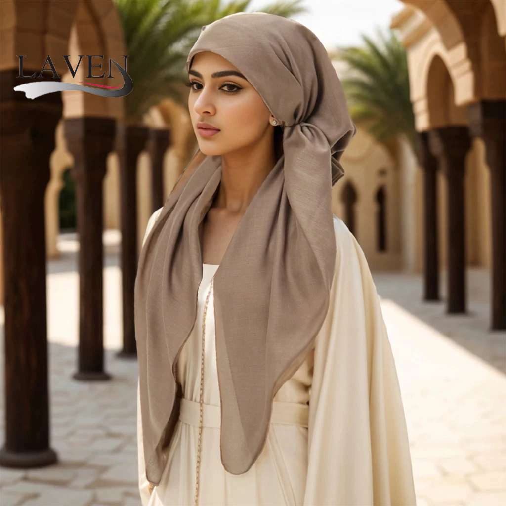 Laven นุ่มยาวสองหางผ้าพันคอผ้าฝ้ายธรรมดาหมวกหมวก Headscarf Underscarf หมวก Turbante Hijab
