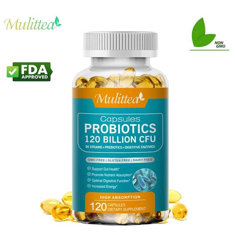 Mulittea Probiotic Capsules 120 Billion CFUs โปรไบโอติก แคปซูล 120 พันล้าน CFU การสนับสนุนทางเดินอาหารและภูมิคุ้มกัน - การสนับสนุนอาการท้องผูกท้องอืด