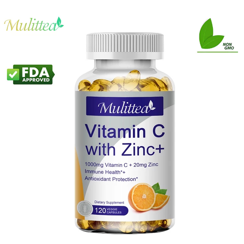 Mulittea 1000MG Vitamin C + 20MG Zinc Capsules วิตามินซี + แคปซูลสังกะสี ภูมิคุ้มกันสุขภาพและการป้องกันสารต้านอนุมูลอิสระ