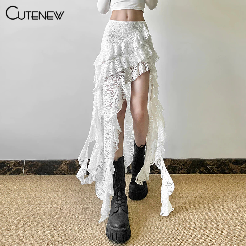 Cutenew กระโปรงเซ็กซี่ Skinny Ruched ไม่สม่ําเสมอด้านข้างแยกบุคลิกภาพ Solid Hot Chick Niche ดูทินเนอร์อเนกประสงค์บรรยากาศสไตล์แฟชั่นใหม่สุดฮอต