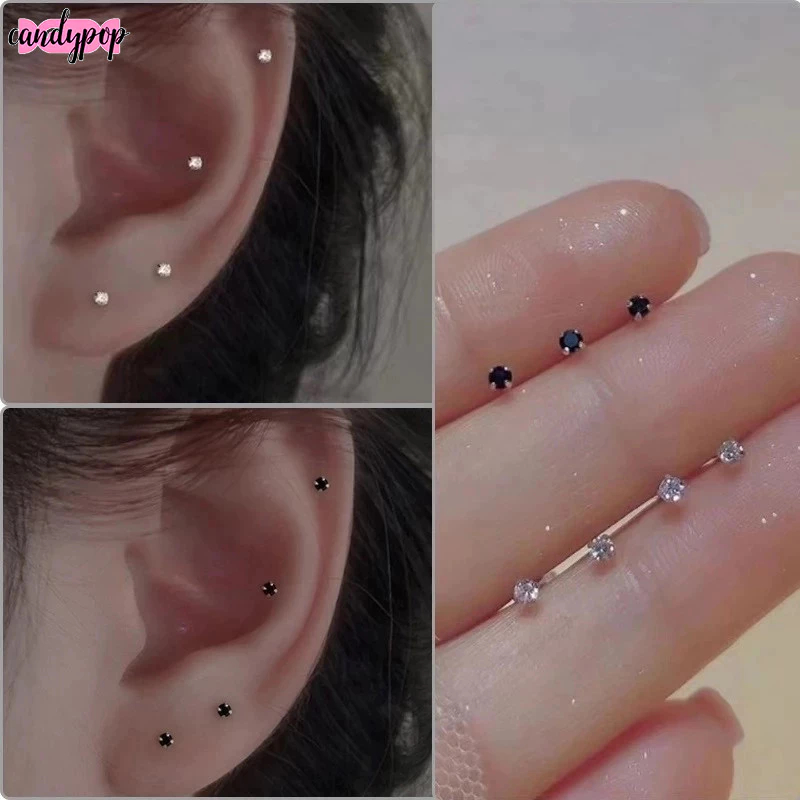 Candy ต่างหูสตั๊ด เงินสเตอร์ลิง S925 ขนาดเล็ก 2 มม. ใช้ทุกวัน 1 คู่