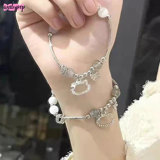 🍭Candy🍭สร้อยข้อมือลูกปัดหินตาแมวเฮลโลคิตตี้น่ารักนักเรียนคู่รักเครื่องประดับเรียบง่ายของขวัญ