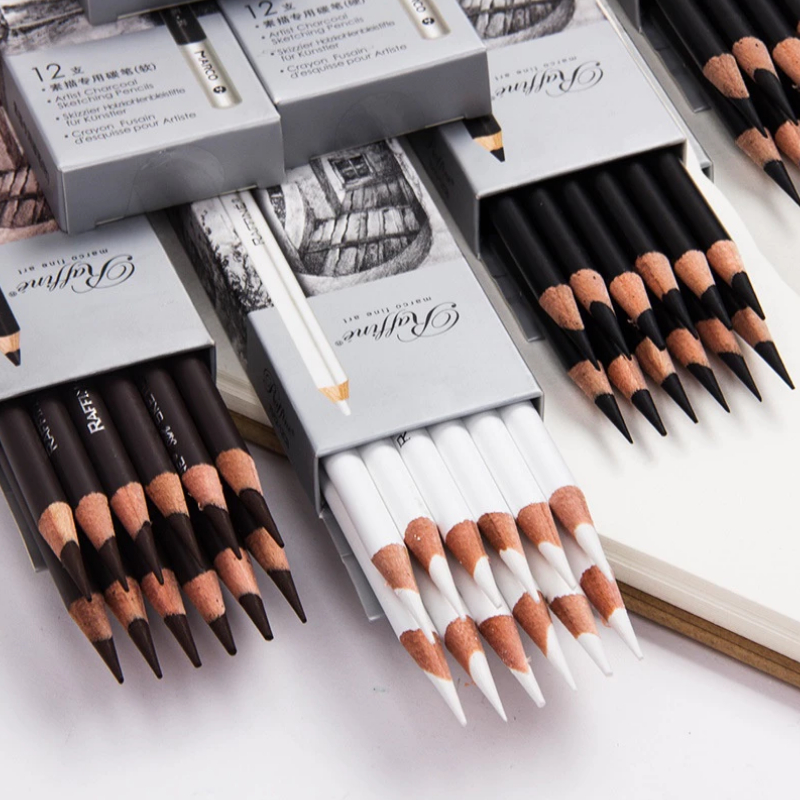 12 ชิ้น / กล่อง 2H-14B ดินสอสเก็ตช์ มืออาชีพ วาดภาพ ดินสอถ่าน สีขาว สีน้ําตาล เขียน และร่างอุปกรณ์สํานักงาน โรงเรียน
