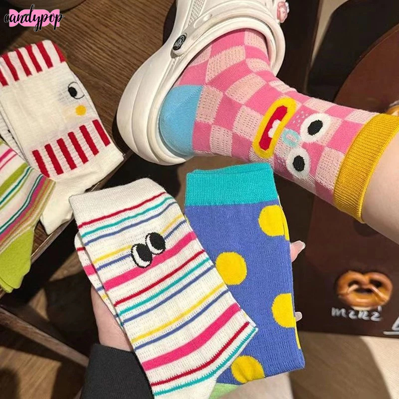 Candy แฟชั่นน่ารักฤดูร้อนบางถุงเท้าผู้หญิงขนาดกลาง ins เน็ตแดงระเบิดบิ๊กตาตลกถุงน่องน่าเกลียด