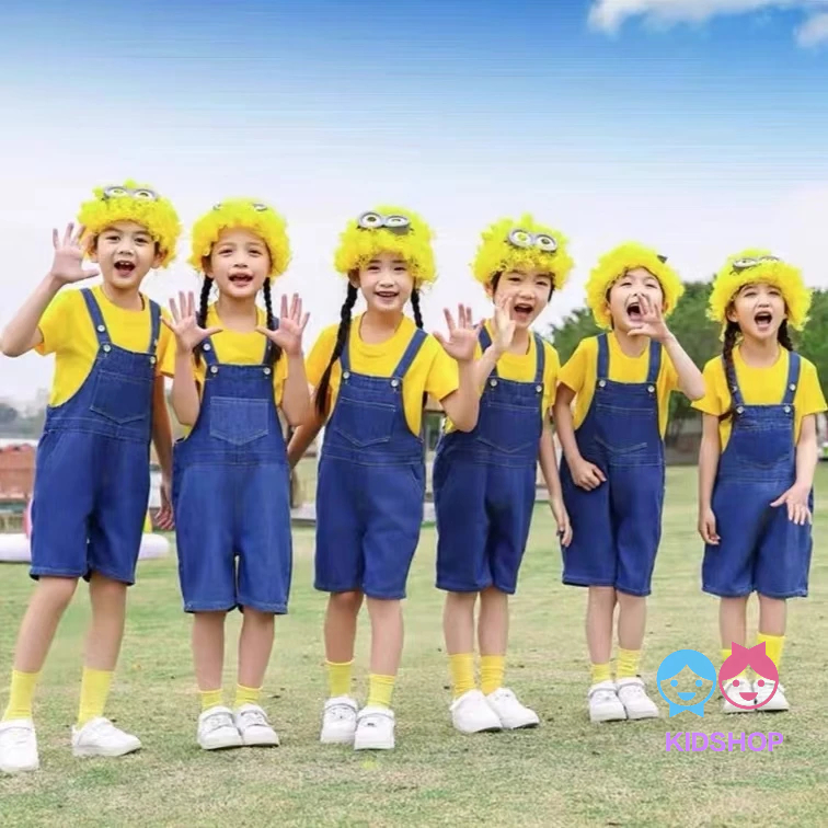 ชุดเด็ก ลูกน้อง ชุดการแสดงอนุบาลชายหญิงชุดเอี๊ยมยีนส์น่ารัก