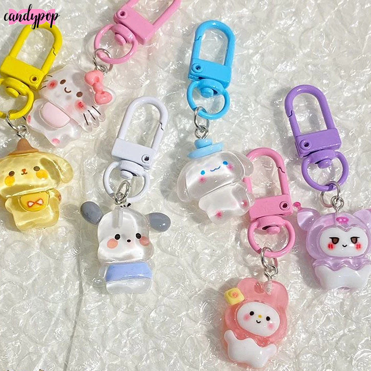 Candy น่ารักโปร่งใส Fine Flash 3D Key Chain การ์ตูนกระเป๋านักเรียนจี้ Creative Accessory