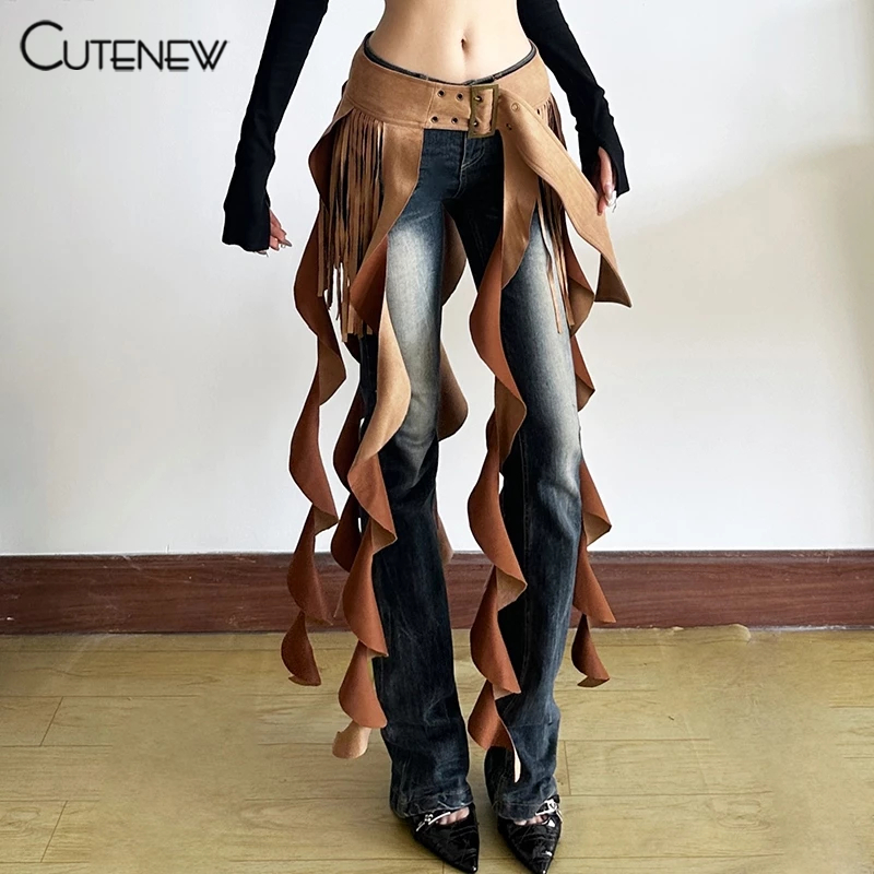 Cutenew กระโปรงเซ็กซี่ Ruched Skinny บุคลิกภาพ Niche Hot Chick ดูทินเนอร์แฟชั่นสตรีทบรรยากาศสไตล์