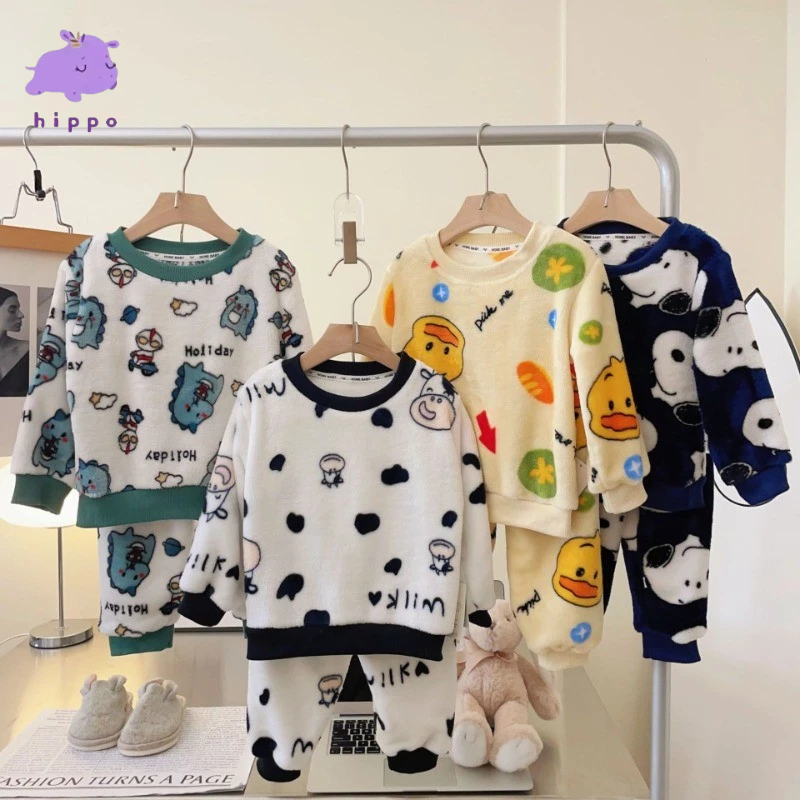 ชุดนอน กางเกงขายาว แบบหนา ลายการ์ตูนน่ารัก แฟชั่นฤดูใบไม้ร่วง และฤดูหนาว สําหรับเด็กผู้ชาย และผู้หญิง