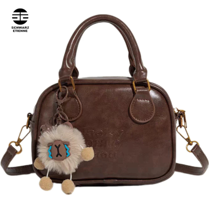 Schwarz ENTEN ผู้หญิง Cross-Body กระเป๋า Maillard สไตล์ Retro เกาหลีประเภทอเนกประสงค์ Ins Simple Bowling Pu กระเป๋าสะพาย