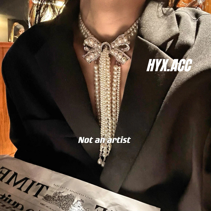 สร้อยคอผู้หญิงหรูหราหวานเย็นกุทัณฑ์สร้อยคอมุกหลายชั้น