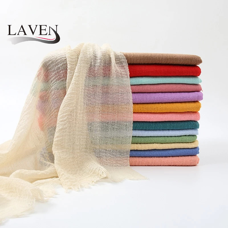 Laven ผู้หญิงธรรมดาผ้าฝ้ายพรีเมี่ยมฮิญาบผ้าพันคอมุสลิม Headscarf Tuung ขนาดเล็กบาง Crinkle ผ้าพันคอ