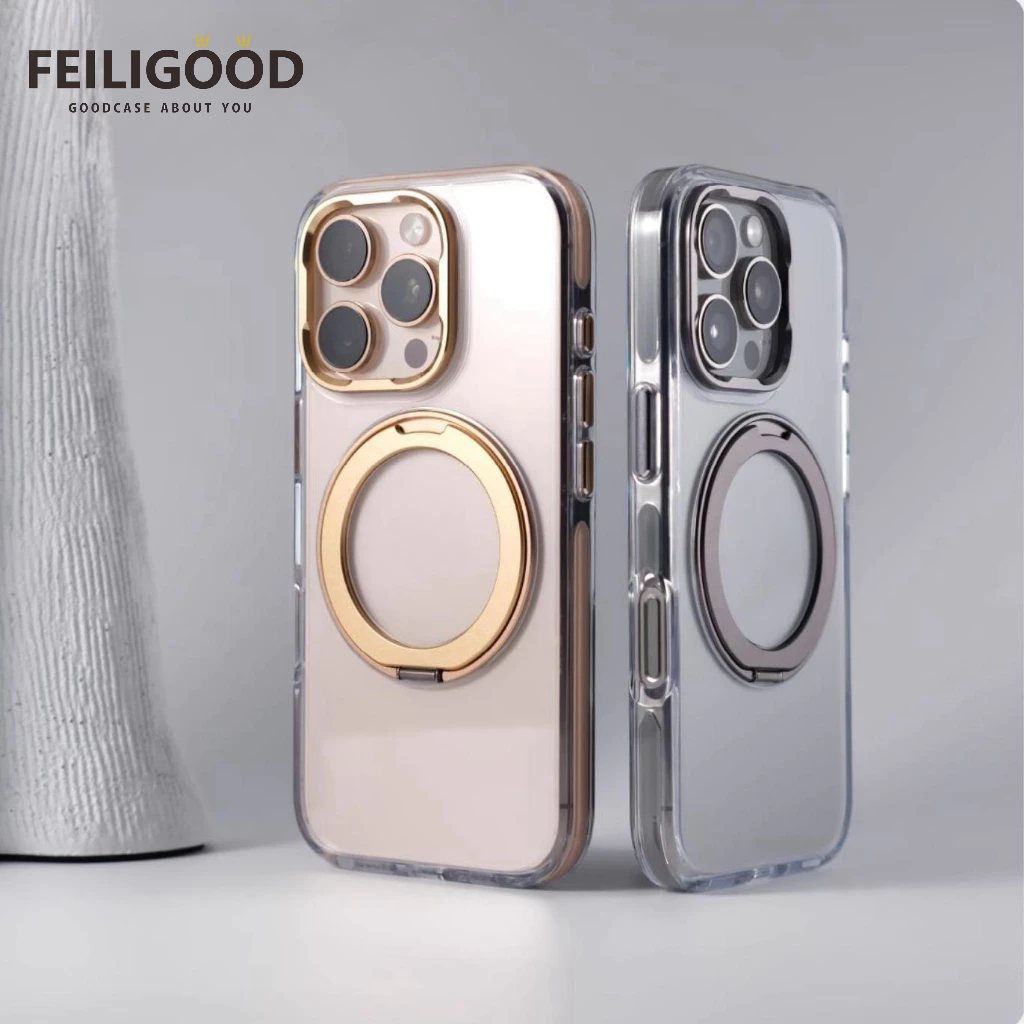 คุณภาพสูง 360° วงเล็บโลหะหมุนได้เคสโทรศัพท์แม่เหล็กสําหรับiphone 16 PRO MAX 15 14 13 PRO MAX PLUSกรณีอะคริลิคใสเคสแข็ง