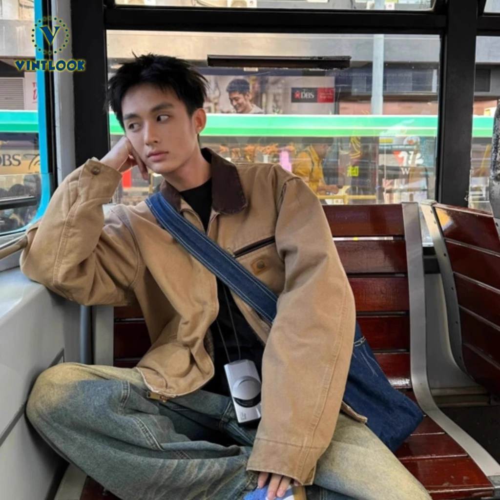 Vintlook Detroit Workwear Jacket เสื้อโค้ทคู่ทรงหลวมสําหรับผู้ชาย