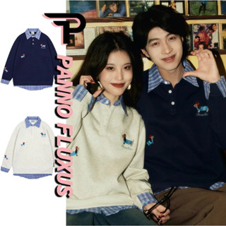 Pannofluxus เสื้อสเวตเตอร์ผู้ชาย American retro patchwork de…