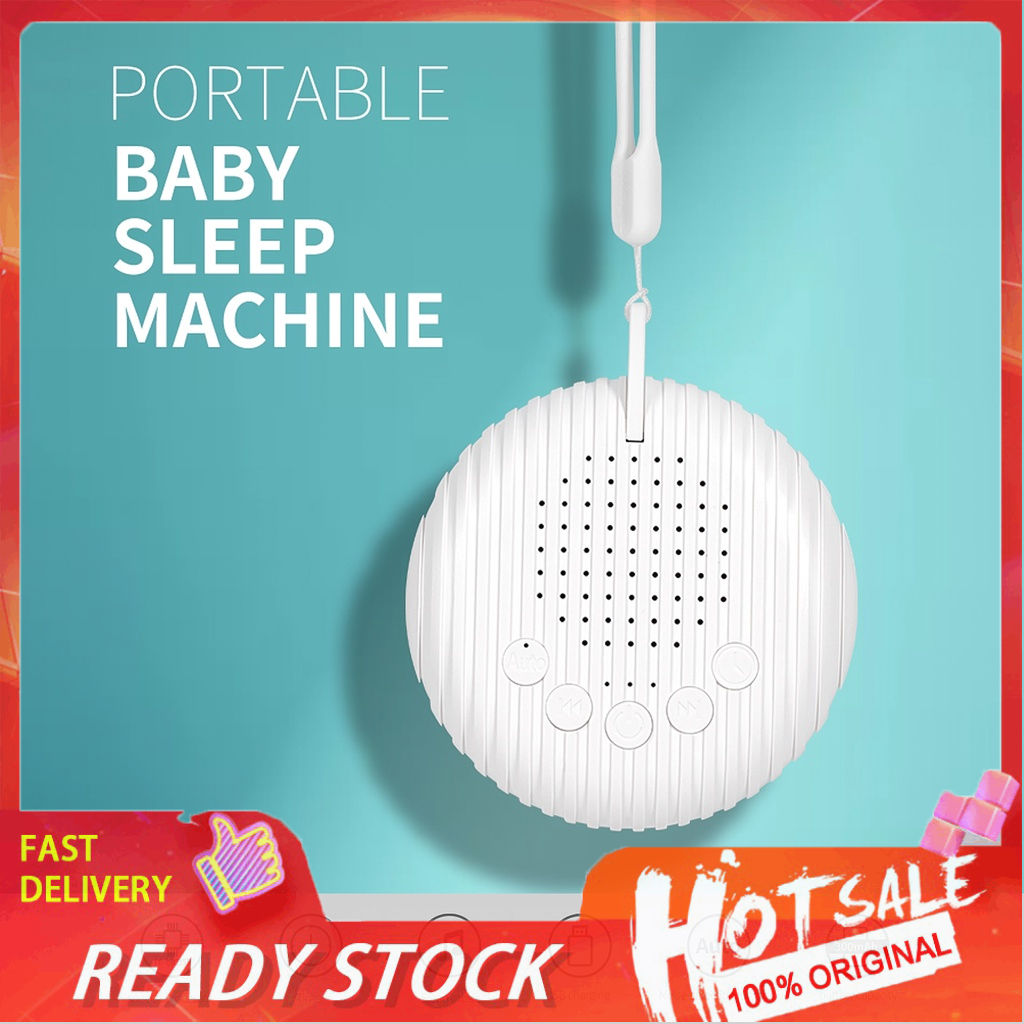 เครื่องนอนหลับเด็ก แบบพกพา เครื่องเสียงสีขาว 10 เสียง ผ่อนคลาย 15/30/60 นาที ปรับระดับเสียงได้ แบตเตอรี่ชาร์จได้ในตัว พร้อมสายชาร์จ USB สายคล้อง