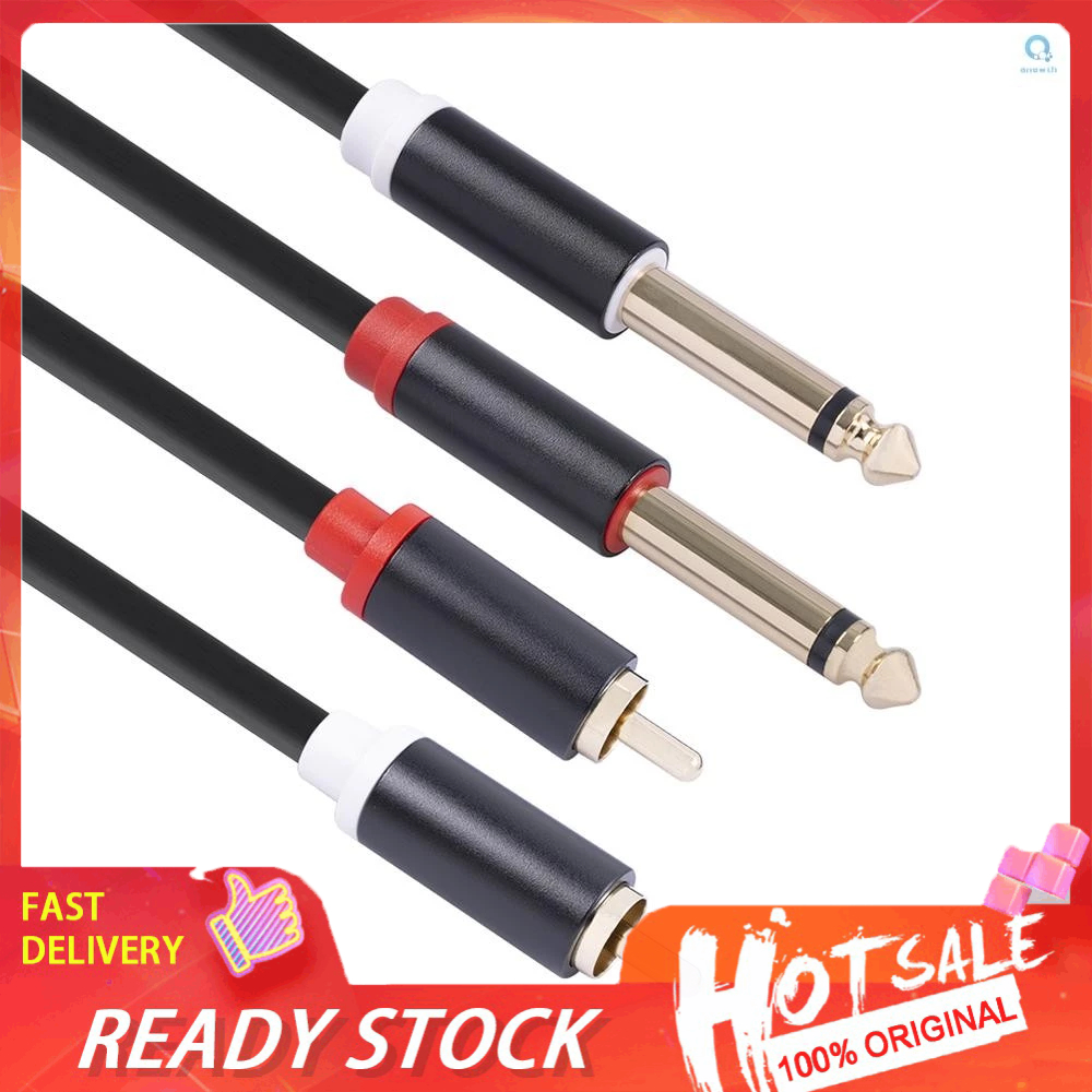 Dual Audio 1/4 ถึง Dual Male To Cable 26.35mm Male Rca Male Audio Cable Male Adapter Alloy Shell 2 R
