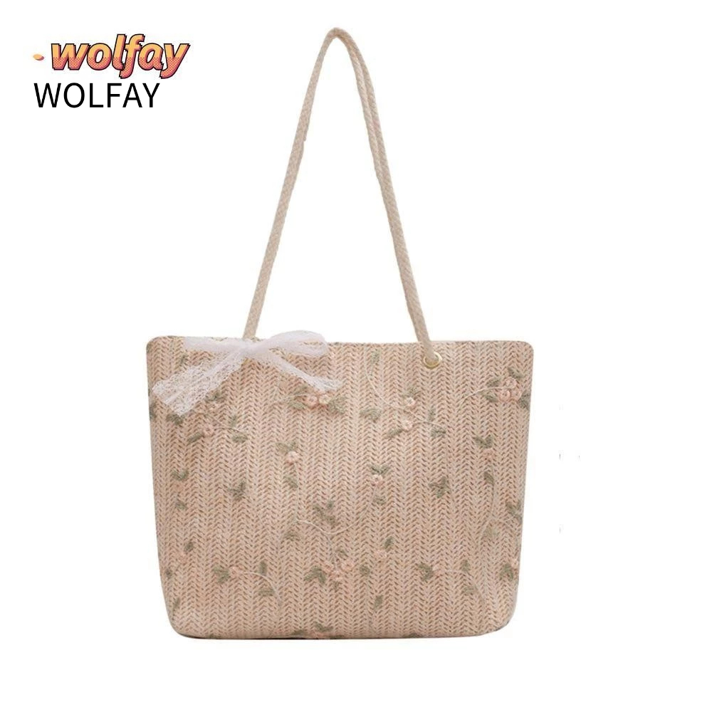 กระเป๋าฟาง วูลฟ์ลี กระเป๋าถือสานฤดูร้อนหญิง