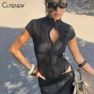 Cutenew เสื้อยืดลําลองแข็งแขนสั้นคอเต่าขนาดเล็กผอมบุคลิกภาพน…