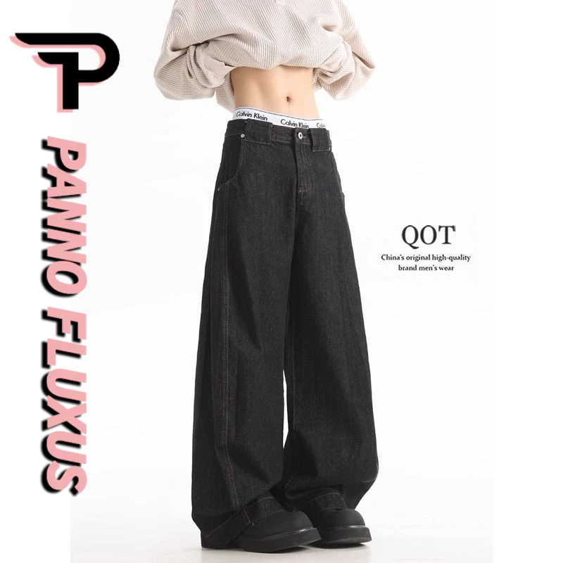 Pannofluxus กางเกงยีนส์ผู้ชายอเมริกันย้อนยุคหลวมและลําลองคุณภาพสูงกางเกงยีนส์แมเชเต้แบรนด์แฟชั่นเป็นกลาง