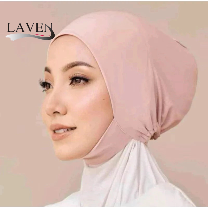 Laven สีทึบผ้าไหมนมด้านใน Hijab มุสลิม Tudung ยืดหยุ่นด้านใน Instant Hijab ผู้หญิงยืด Hijab Undercap