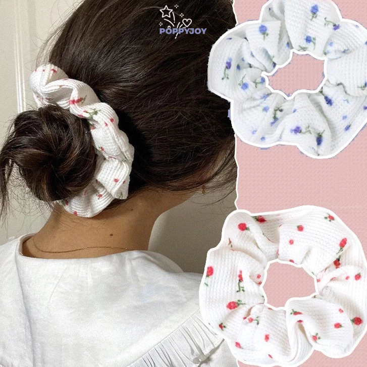 🐾 poppyjoy สไตล์เกาหลีดอกไม้ Scrunchy ผม Tie แฟชั่นถักไขมัน Scrunchy ผม Tie หญิงอารมณ์ผม Tie Headd