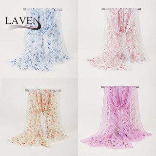 Laven 10*50 ซม.ผ้าพันคอชีฟองบางผู้หญิงแฟชั่นดอกไม้พิมพ์ผ้าพั…