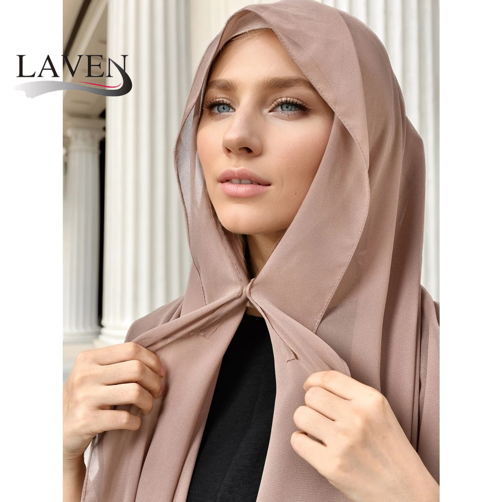 LAVEN Plain Magnetic Buckle Chiffon Scarf Instant Hijab Muslim Headscarf Women Chiffon Instant Hijab