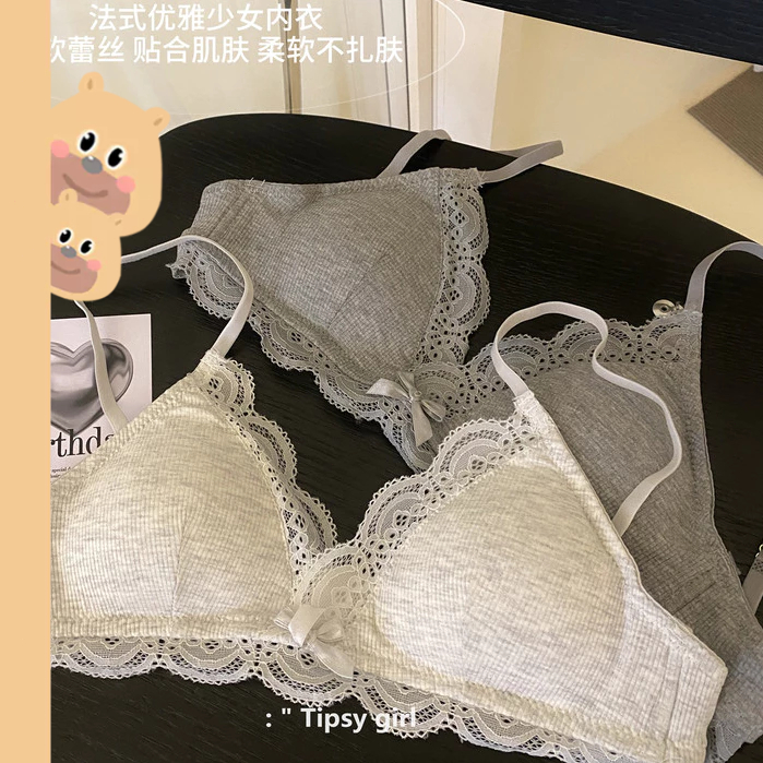 🎀bearbra🎀ชุดชั้นใน ดันทรง ลายดอกไม้ ลูกไม้ เซ็กซี่ สไตล์ญี่ปุ่น เรโทร สําหรับผู้หญิง ธนู ไร้ขอบ บราไร้ขอบ