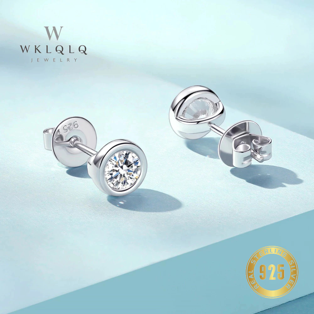 WKLQLQ ต่างหูเงินแท้ 925 เพชร CZ [2025 NEW] สไตล์เรียบง่ายทันสมัย เหมาะสำหรับการสวมใส่ทุกวัน