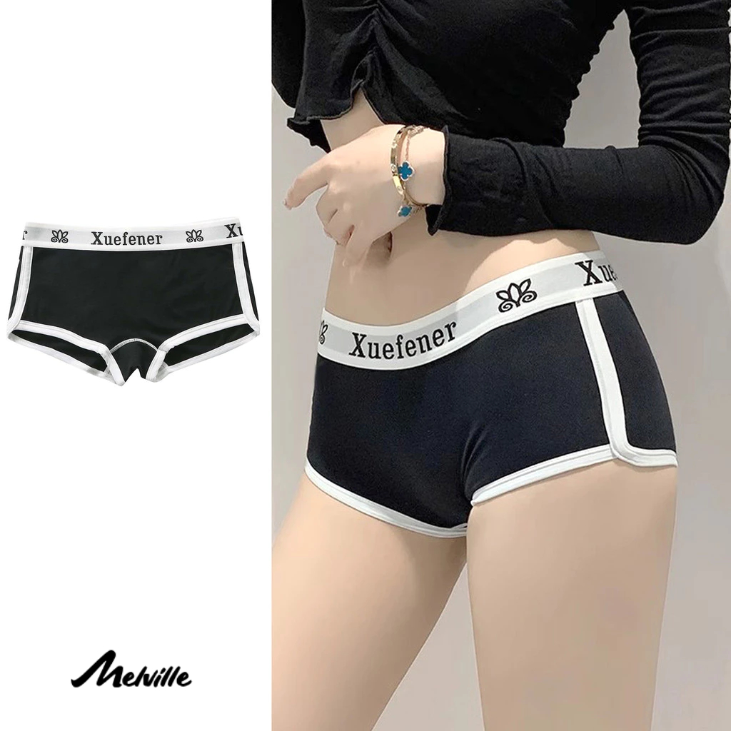 กางเกงบ็อกเซอร์ขาสั้น เอวกลาง ผ้าฝ้ายแท้ สําหรับสตรีผ้าฝ้ายใส่สบายเหมาะกับการเล่นกีฬา MEL