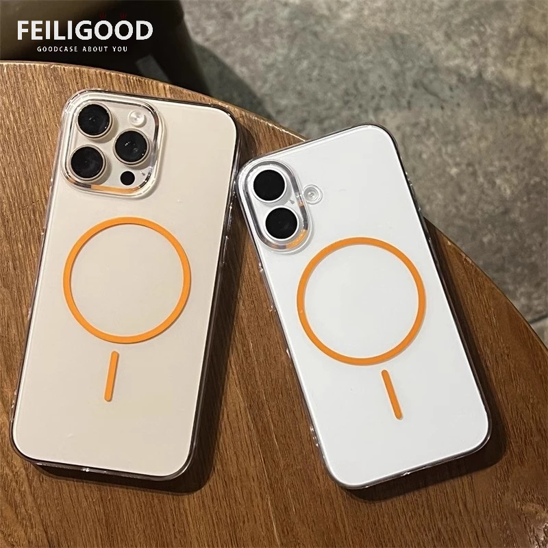 【Ultra Slim】HD คริสตัลใสบางวงกลมเคสโทรศัพท์แม่เหล็กสําหรับiphone 16 15 14 13 12 Pro Max 15 Plus Non-สีเหลืองโปร่งใสPC Hard Case