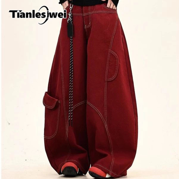 Tianlesiwei กางเกงลําลอง 2 ใหม่หลวม BF American High Street กางเกงขากว้าง