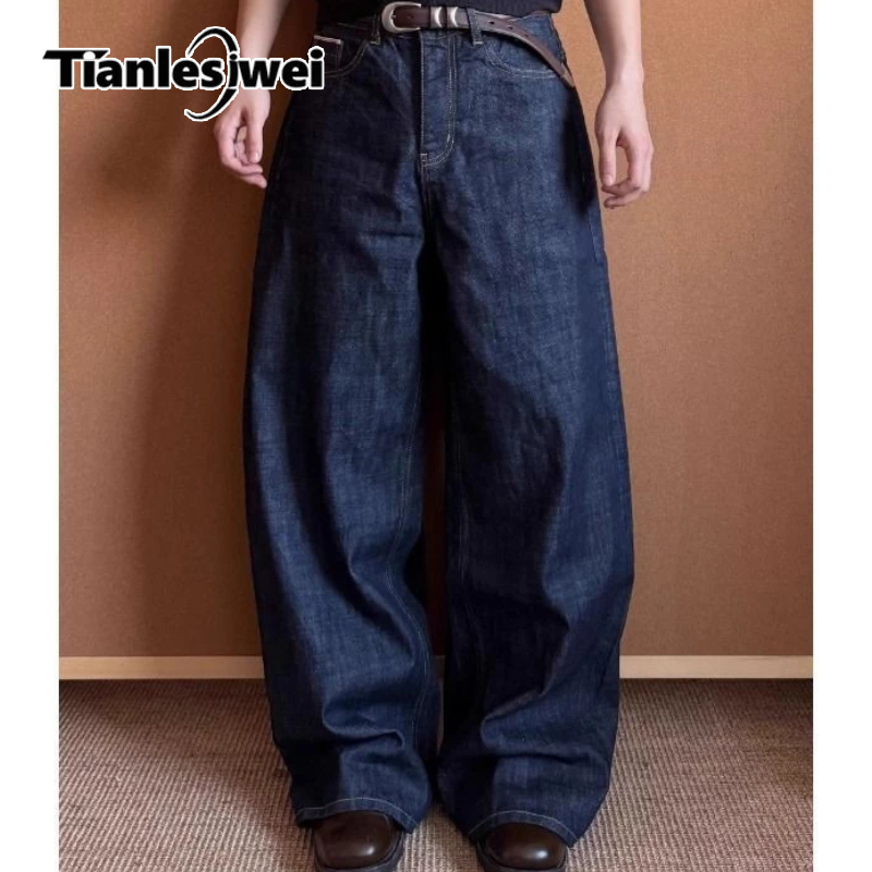 Tianlesiwei กางเกงผู้ชายสีทึบขากว้างอเมริกันย้อนยุคกางเกงลําลองอเนกประสงค์