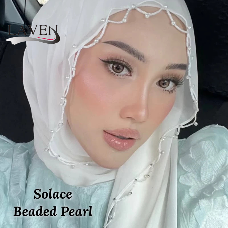 Laven ชีฟองธรรมดาผ้าพันคอฮิญาบลูกปัดผ้าคลุมไหล่ Pashmina ผู้หญิง Preal มุสลิม Headscarf ขอบหยัก Tudung ผ้าคลุมไหล่