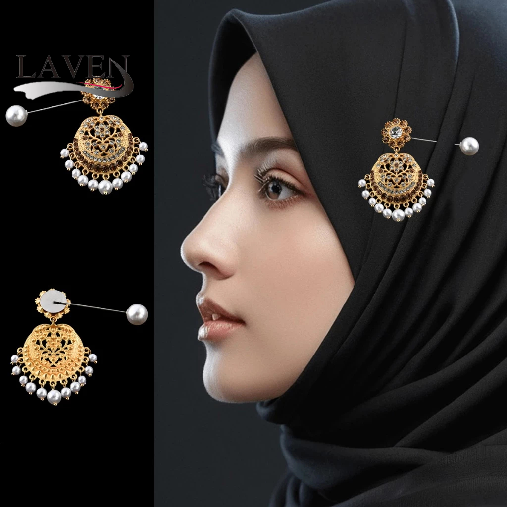 Laven Pearl Diamond พู่ผ้าพันคอเข็มกลัด Safty อุปกรณ์เสริมมุสลิม Tuudung Headsca