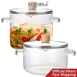 KEMORELA  2pcs หม้อปรุงอาหารแก้วพร้อมฝาปิด - 2.3L (78oz) &1.…