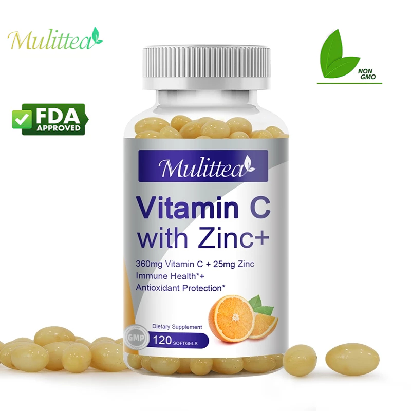 Mulittea 360MG วิตามินซี + 25MG แคปซูลสังกะสีภูมิคุ้มกันสุขภาพและสารต้านอนุมูลอิสระ