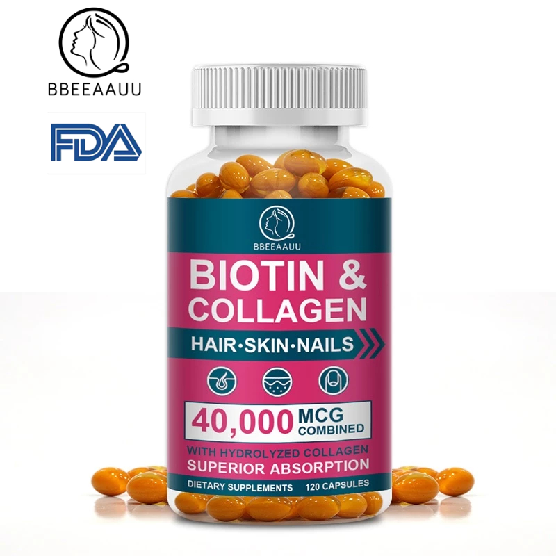 【BBEEAAUU】 Biotin &Collagen -40000mcg 120 แคปซูล วิตามินผิว ไบโอติน คอลลาเจน ไบโอติน  คอลลาเจน แคปซู
