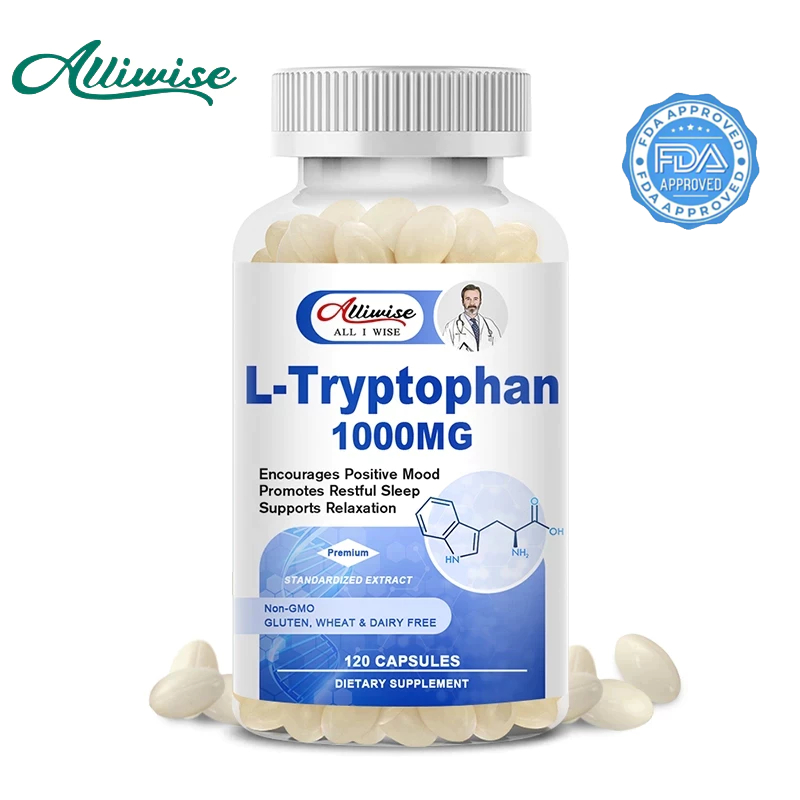 Alliwise L-Tryptophan อาหารเสริม 1000 มก. บรรเทาความเครียด สําหรับผู้ใหญ่