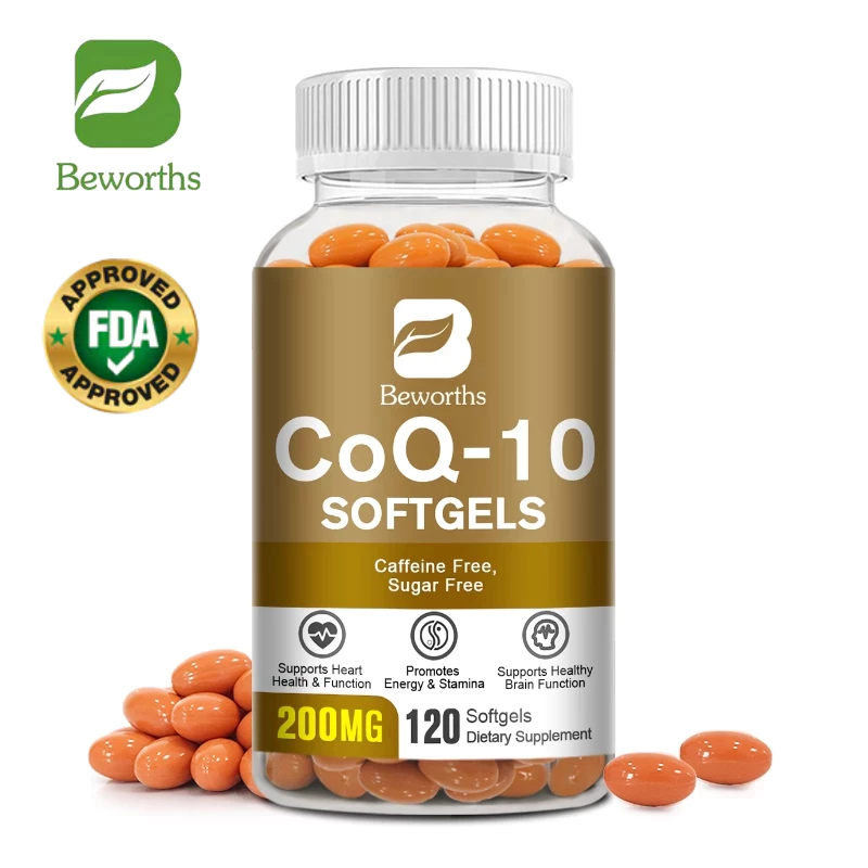 Beworths CoQ-10 แคปซูล 200 มก. โคเอนไซม์ Q10 มังสวิรัติ เพื่อการสนับสนุนพลังงาน หัวใจ ป้องกันสารต้านอนุมูลอิสระ เพื่อสุขภาพ