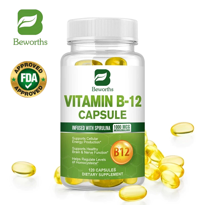 Beworths วิตามินบี 12 แคปซูล 1000 มคก. Methyl B12 พร้อมสาหร่ายเกลียวทองออร์แกนิก รองรับอารมณ์ พลังงาน หัวใจ และสุขภาพตา