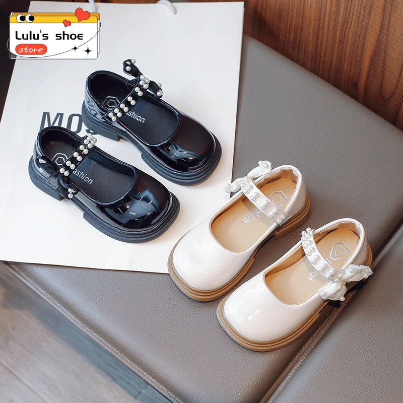 รองเท้าหนัง พื้นนิ่ม ประดับโบว์ น้ําหนักเบา สไตล์เจ้าหญิง สําหรับเด็กผู้หญิง อายุ 6-16 ปี