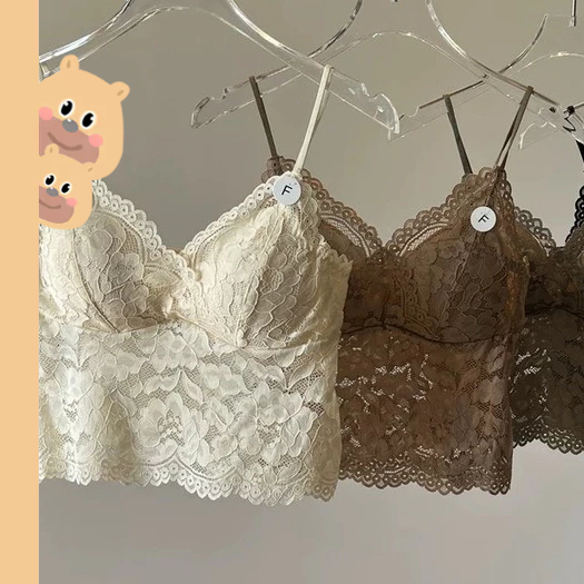 🎀bearbra🎀พร้อมส่ง บราเล็ตบราลูกไม้สายเดี่ยว งานลูกไม้พรีเมี่ยม มีฟองน้ำไม่บาง ชั้นใน สายเดี่ยว เสื้อกล้า