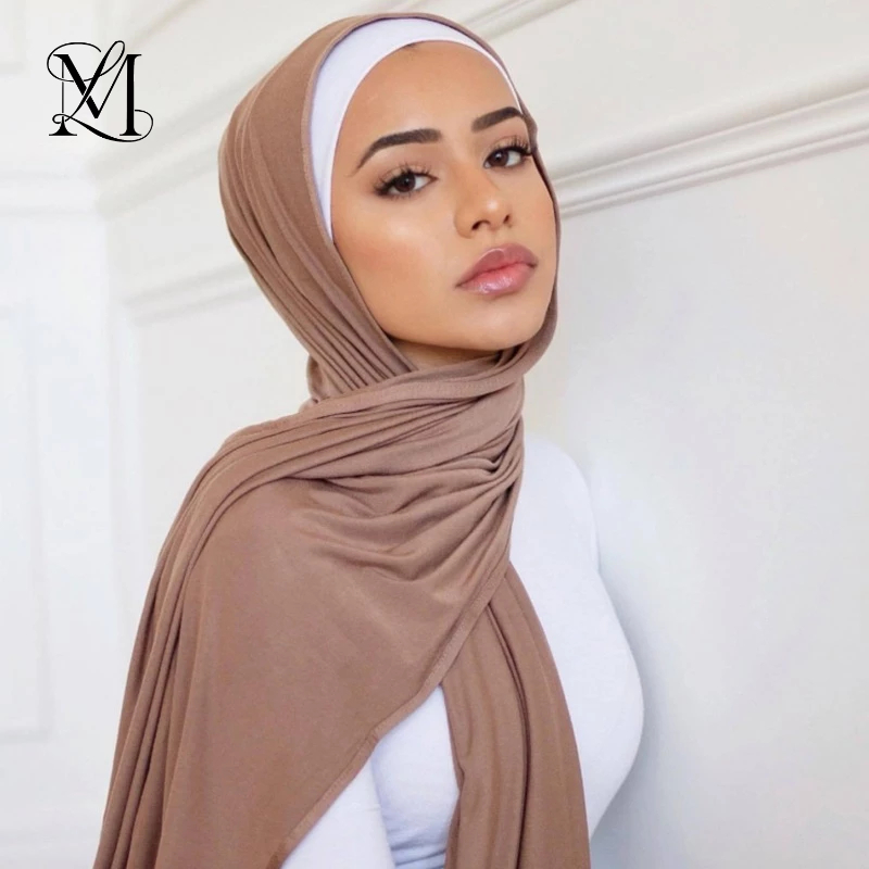 Lovosme สีทึบยืดหยุ่น Jersey ผ้าฝ้ายผ้าคลุมไหล่ผ้าพันคอสบาย Hijab ผ้าคลุมไหล่มุสลิม Tuung ผู้หญิงยืดหยุ่น Hijab Headscarf