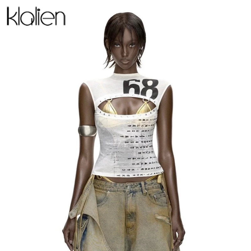 Klalien Casual Vest พิมพ์แขนกุดผอมบุคลิกภาพอเนกประสงค์ Hot Chick ดูทินเนอร์ 2025 แฟชั่นผู้หญิงใหม่