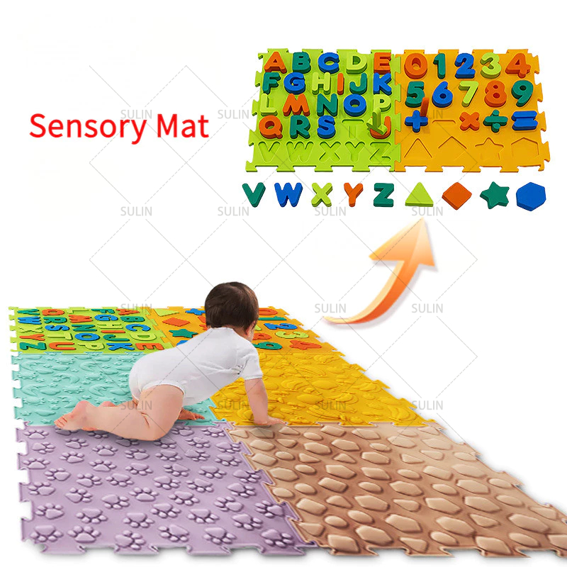 เด็ก Sensory Mat นวดเท้าซิลิโคนเกม ForAutism Tactile train Mat Puzzle Play Mat