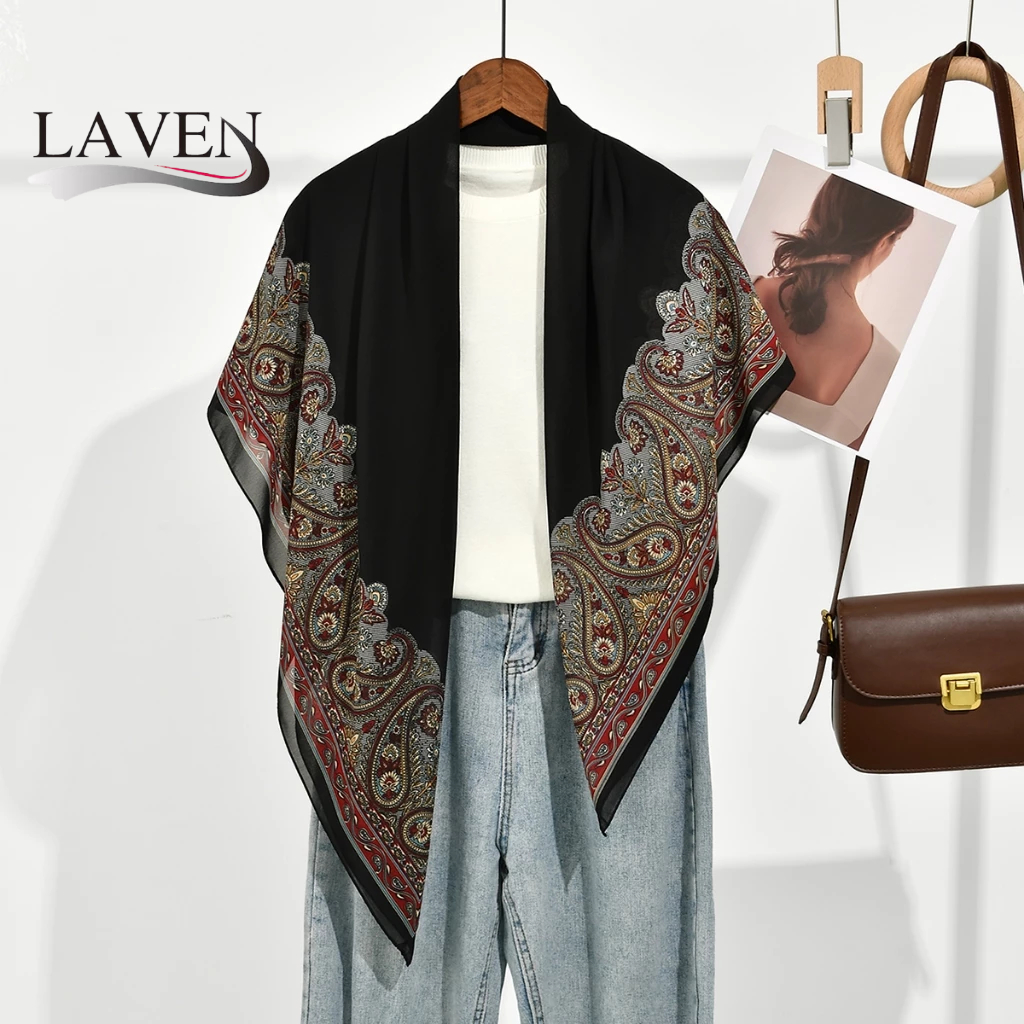 LAVEN ฤดูร้อนบางเม็ดมะม่วงหิมพานต์พิมพ์ชีฟอง Hijab Bawal Comforty ผ้าพันคอสแควร์ Paisley ชีฟองผ้าคลุมไหล่มุสลิม Headscarf