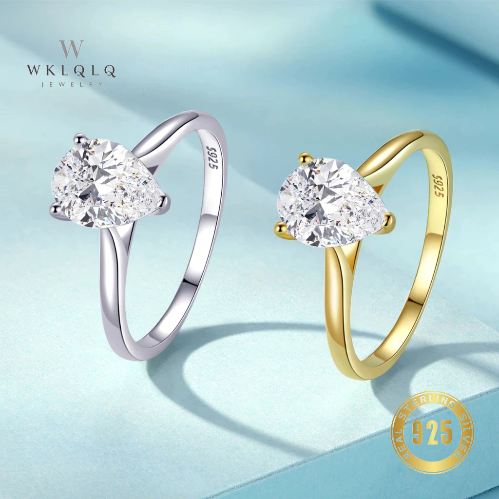 WKLQLQ 925 เงินสเตอร์ลิงรูปลูกแพร์ CZ แหวนคลาสสิกหรูหราแฟชั่น All-Match ของขวัญ Choice