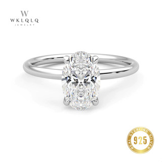WKLQLQ แหวนเงินแท้ 925 เพชร CZ รูปไข่ แหวนสไตล์เรียบง่ายสำหร…
