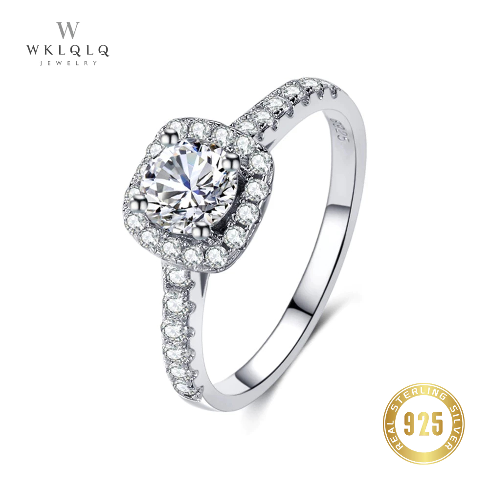 WKLQLQ แหวนเงิน 925 ฝังเพชร CZ สี่เหลี่ยม | ดีไซน์เรียบหรู | ข้อเสนอ งานแต่ง ครบรอบ